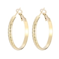 Golden stainless steel hoop earrings with embossed diamond pattern and polished finish - 27mm Rhombic Pattern