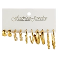 5-pair gold alloy earring set featuring geometric hoops and faux pearl accents - 5 Pairs Set / Gold