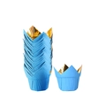 Pirottini per cupcake a tulipano azzurro con interno dorato antigrasso in lamina - Oro Blu / Confezione da 100