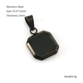 Silver stainless steel square pendant with black inlay and 19.5mm x 15mm dimensions - All Black