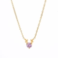 Elegante collana dorata con ciondolo a corna di renna e una gemma rosa centrale - Oro - Zircone Viola
