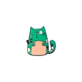 Simpatica spilla a forma di gatto in smalto verde con fiocco nero e pois - Verde