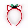 Weihnachts-Haarreif mit roten Filzohren und grünen Pailletten-Stechpalmenblättern - TK12 (Katzenohren Stirnband)