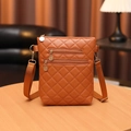 Brown quilted mini crossbody phone bag with multi-layer zippers and adjustable strap - Brown