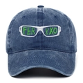 Casquette en jean délavé bleu marine avec broderie lunettes et texte FERXXO vert - Bleu Marine