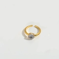 Anello regolabile placcato oro 14K con castone circolare in bianco e nero - Anello in Zircone Bianco e Nero