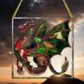 Bohemian acrylic colorful flying dragon suncatcher in square frame with golden cord - Colorful Western Dragon Pattern (36) / 15x15x0.2cm