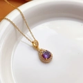 Water drop titanium steel necklace with purple amethyst and gold chain for women - Purple Teardrop O-Chain (85045)