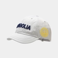 Detail of light gray baseball cap with blue embroidery and metal adjustment buckle - Adjustable / Light Gray