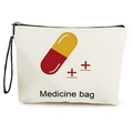 White canvas medicine storage bag featuring capsule print and black wristlet strap - 17*25cm / Medicine Bag Print (Style 1) / White