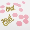 Pink and gold 'it's a GIRL' baby shower confetti for gender reveal party decoration - Gold GIRL + Pink Round