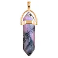 Hexagonal lilac quartz stone pendant with gold metal clasp on white background - Gold O-Chain / Rhodonite