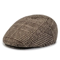 Gorra plana de cuadros marrones para hombre con textura de mezcla de lana premium - Talla única / Marrón