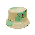 Detail of cute frog and lotus leaf print on light beige sun hat polyester fabric - M(56-58cm) / Light Beige Cartoon Frog (I)