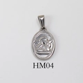 Retro silver oval pendant with embossed cherub angel in vintage stainless steel style - HM04-Oval Angel / Silver
