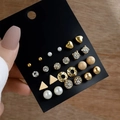 Lot de 12 paires de boucles d'oreilles dorées avec perles, cristaux et formes géométriques - Ensemble 12 Paires Clous Dorés (Z56)