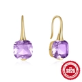 Elegant S925 sterling silver drop earrings with square cut purple gemstone in gold plating - 925 Silver / Gold-Purple Zirconia