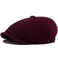 Berretto newsboy rosso scuro con cinturino in pelle marrone e bottone in metallo vintage - Regolabile (55-60cm) / Borgogna