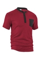 Henley da uomo in maglia nido d'ape rosso scuro con taschino e colletto neri - S / Rosso vino (Bordo nero)