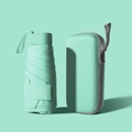 Mini mint green portable folding umbrella with waterproof hardshell storage case - Flat Six-fold Mint Green Card Holder With No Strap