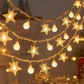 Solar powered star and ball LED string lights in warm white for festive outdoor camping decor - Stars + Small Spheres (warm Colors) / Battery Steady (1.5m 10LED)