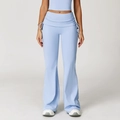 Pantaloni da yoga a zampa blu chiaro a vita alta con coulisse laterali decorative - S / Blu Grigio Cielo
