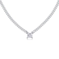 S925 sterling silver Cuban chain necklace with a square moissanite pendant on white background - Square Cuban Chain Style (N13139) + GRA Certificate