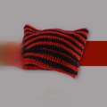 Y2K punk style striped crochet knit beanie with cat ears in red and black stripes - Red and Black Stripes