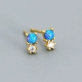 S925 silver stud earrings with blue opal and cubic zirconia in a gold finish - Gold (Blue Opal)