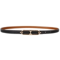 Cintura minimalista in pelle double-face nera e marrone con fibbia in metallo dorato da donna - Cammello + Nero