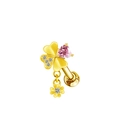 Pink zircon clover tragus piercing stud with heart stone and mini dangling clover pendant - Clover Style (#6)