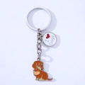 Detail of dachshund enamel keychain with I Love Dogs charm and silver-tone ring - Dachshund/Small Heart (Brown) / Brown