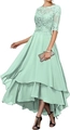 Elegant mint green lace high-low evening dress with chic sheer floral short sleeves - US 2 / Top And Bottom / Mint Green