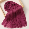 Detail view of fuchsia cotton linen scarf with soft texture and fringe edges on wood frame - 180*100cm / Rose Purple (TH39-49)