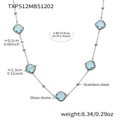 Silver stainless steel necklace with square cut glass stone pendant and adjustable chain link - Necklace / Steel Lake Blue