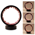 Pink amethyst crystal cluster night light in black round frame with USB power base - Strawberry Quartz (black Frame Three Colors) / Brown Kraft Paper Box Packaging (17*10.5*20.5cm)
