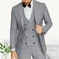Slim fit light grey three-piece suit with double-breasted vest for weddings and business - XXS / Light Gray