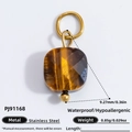 Square tiger eye stone pendant with gold stainless steel ring for DIY jewelry making - PJ91168-Tiger Eye Gemstone Pendant