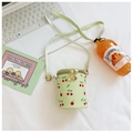 Mint green cherry print crossbody bucket bag for little girls with adjustable strap - Green