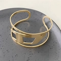 Adjustable minimalist gold plated cuff bracelet with wide geometric hollow D design - Gold Geometric Hollow Wide Cuff Style