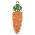 Carrot shaped metal pendant with orange enamel and green leaves on white background - Large Carrot 11.5x35mm