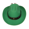 Top view of a green wool felt western cowboy hat with studded brown leather band - 106-Green