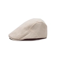 Beige woven cotton linen flat cap with vintage retro texture for a stylish minimalist look - Beige
