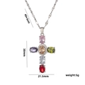 Silver necklace with colorful zircon cross pendant and sizing measurements displayed - Silver Colored Zircon Cross (505)