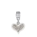 Silver-plated heart charm bead with sparkling pavé cubic zirconia for DIY bracelets - M9-12 Rhinestone Heart Charm