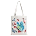 Canvas tote bag in natural beige with Chinese floral plum blossom and butterfly print - Butterfly