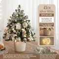 45cm mini silver Christmas tree with DIY ornaments, warm LED lights and iron base pot - 45CM Silver & White Green Tree (Iron Bucket)