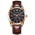 Men's business watch with rose gold case, black dial, moon phase and brown leather strap - Sport Leather Rose Gold Case Black Dial Brown Strap