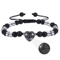 Projection heart bracelet with black frosted beads and 100 languages I love you text - White Crystal & Matte Stone Bracelet