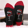Christmas cotton socks in black and red with wine glass and Santa hat print on soles - One Size / Wine Glass Black Red